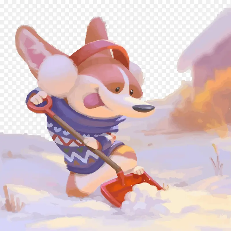 铲雪的小狐狸插画