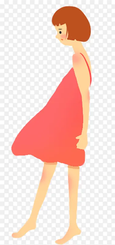 卡通手绘红色裙子女孩