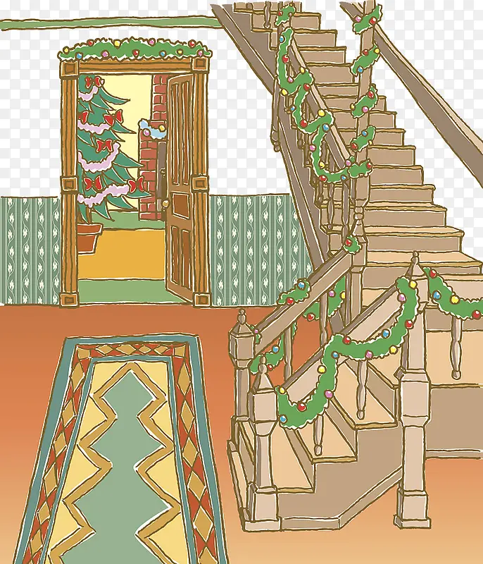 装饰插图圣诞节装饰楼梯间