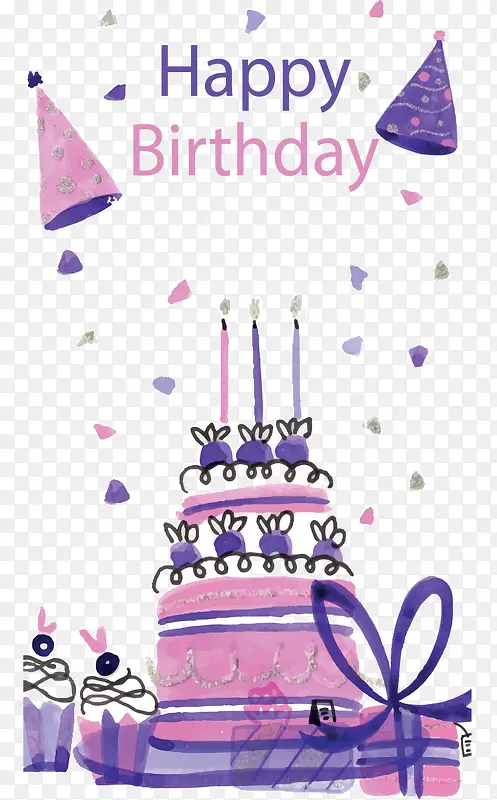 手绘紫色生日蛋糕