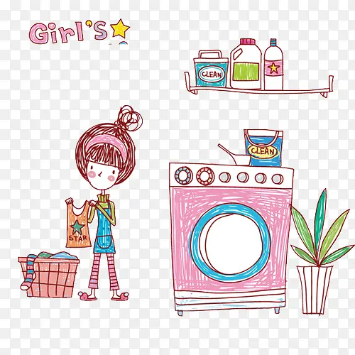 洗衣服女孩