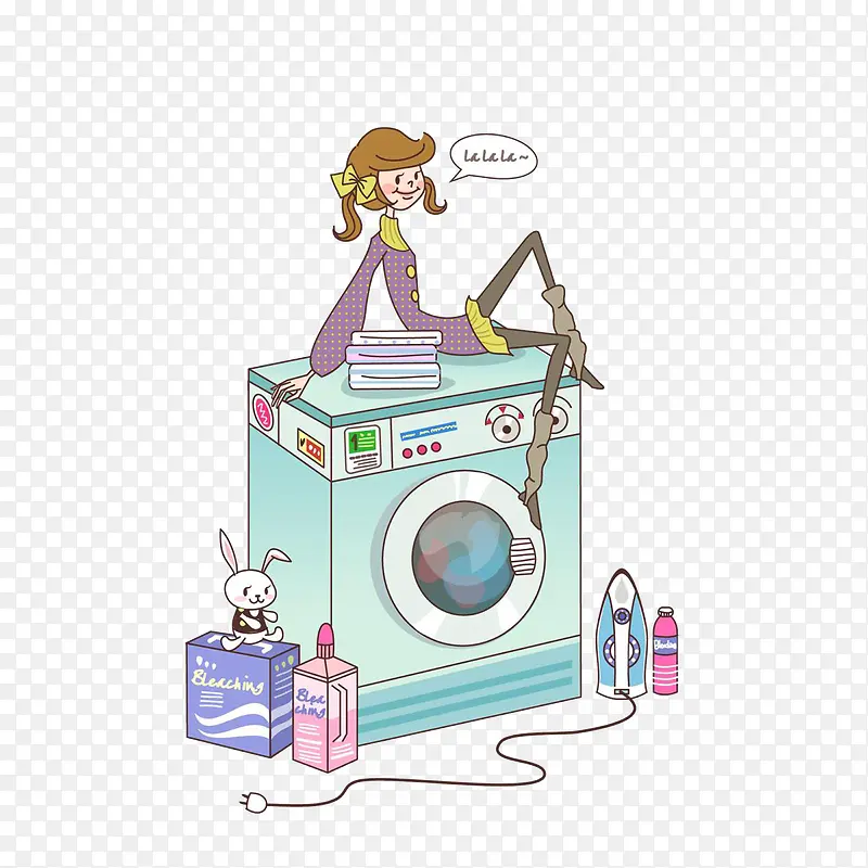 洗衣服的女孩插画