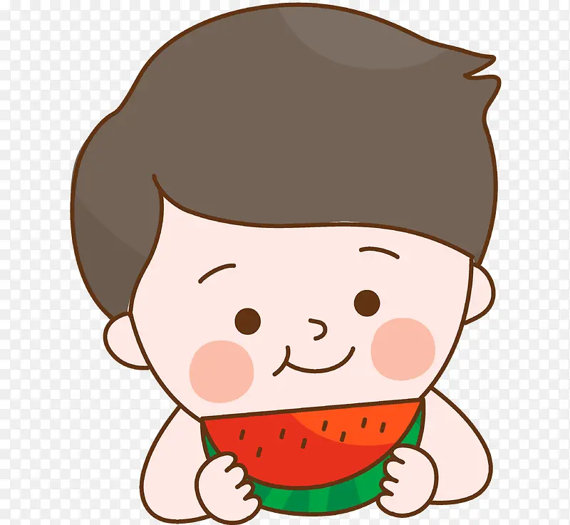 卡通小孩吃西瓜