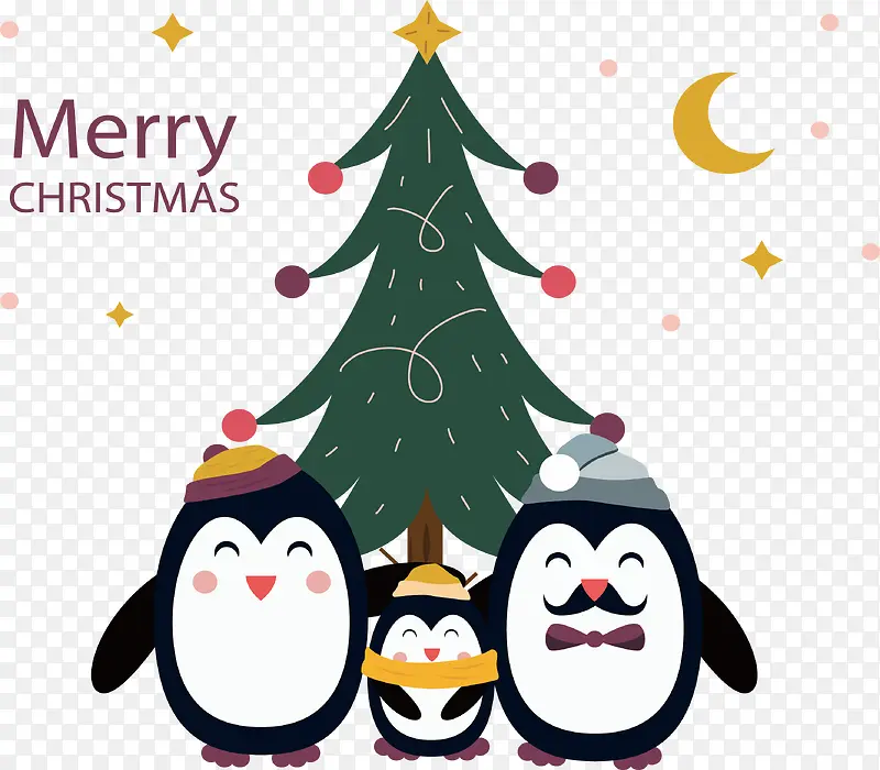 圣诞节开心的企鹅一家人