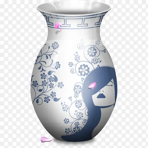 白色印花陶瓷花瓶