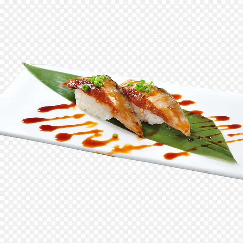 竹叶酱汁鳗鱼寿司餐饮食物
