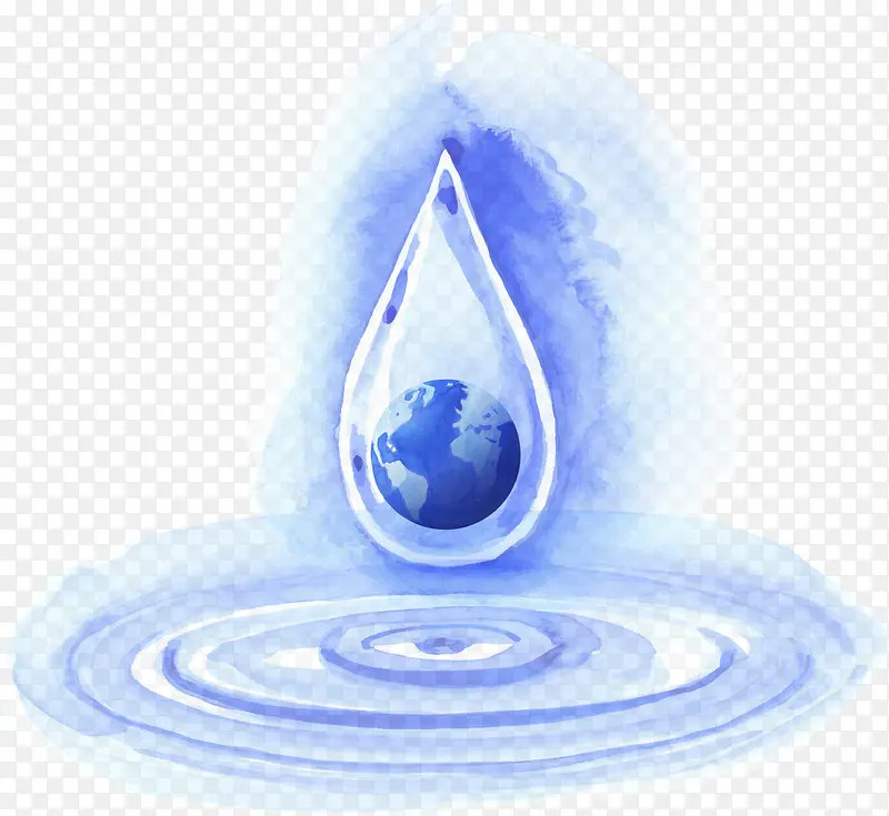 蓝色水彩地球水珠