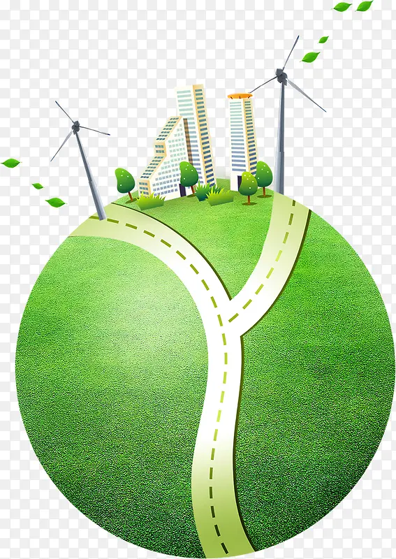 绿草地风车建筑地球