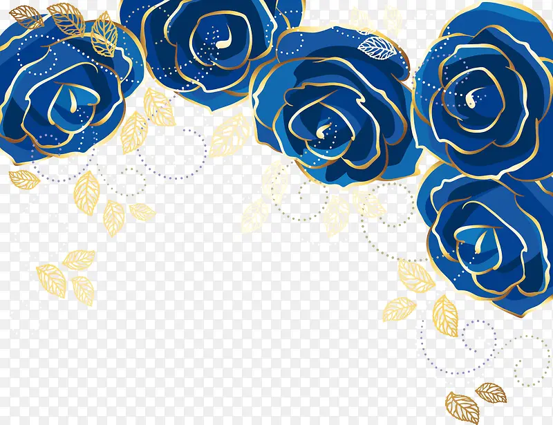 矢量欧式蓝色金边花朵图案背景