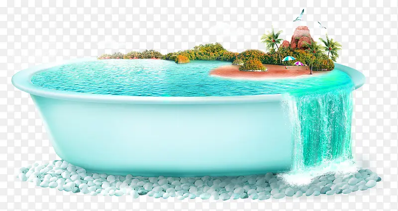 绿色清新浴缸小岛装饰图案