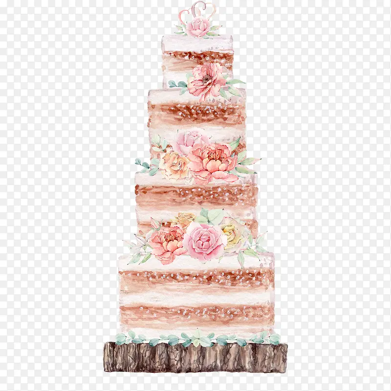手绘水彩四层蛋糕