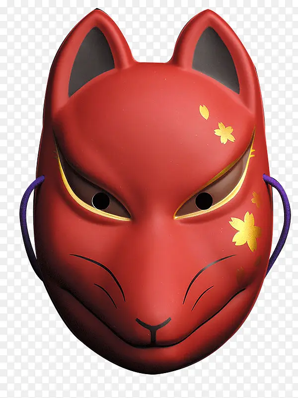 红色樱花纹狐狸面具