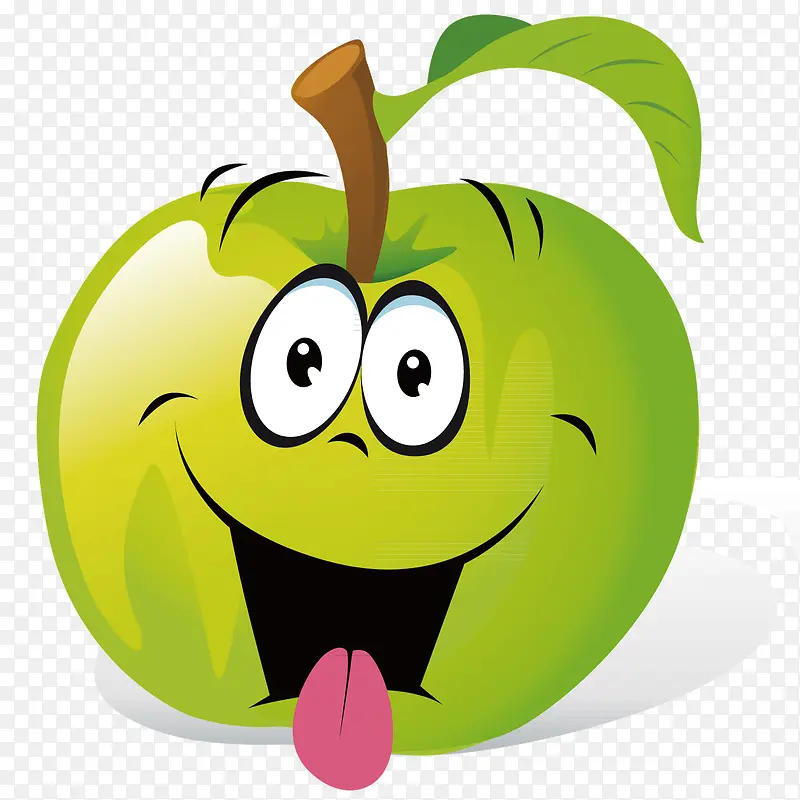 一个吐舌头的绿苹果