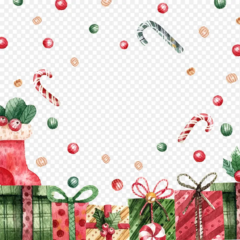 水彩绘圣诞节礼盒和礼物矢量图