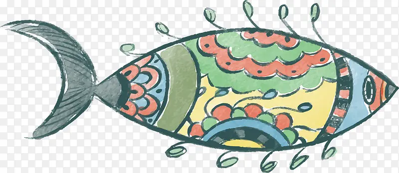 水彩鱼图腾插画设计