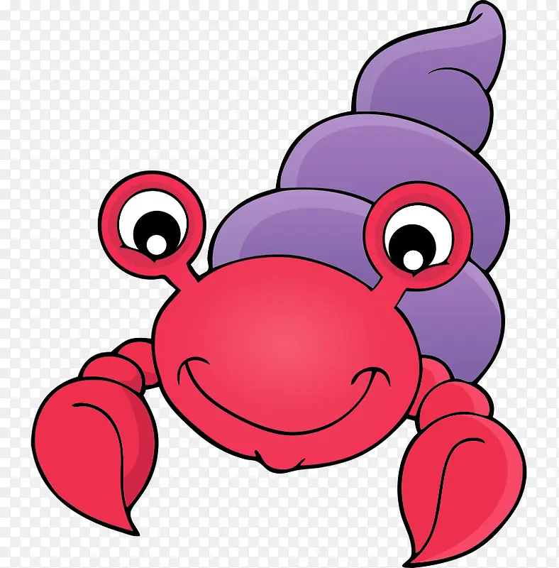 卡通手绘红色紫色身体蟹