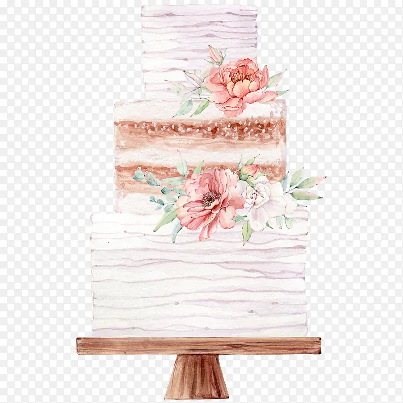 手绘水彩粉色蛋糕