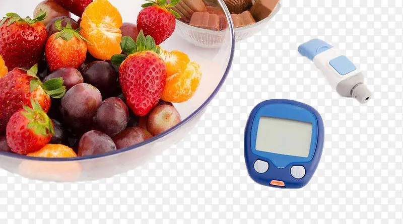 水果盘旁边的血糖测量仪