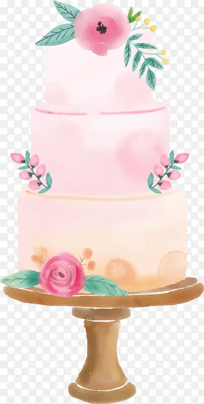 粉色水彩花朵蛋糕