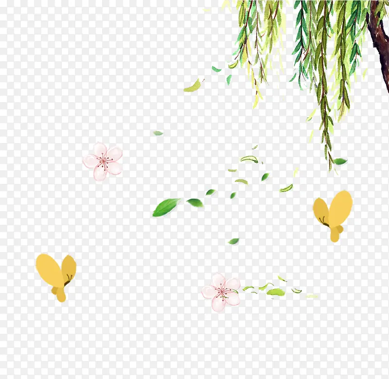 清新文艺手绘蝴蝶树叶背景