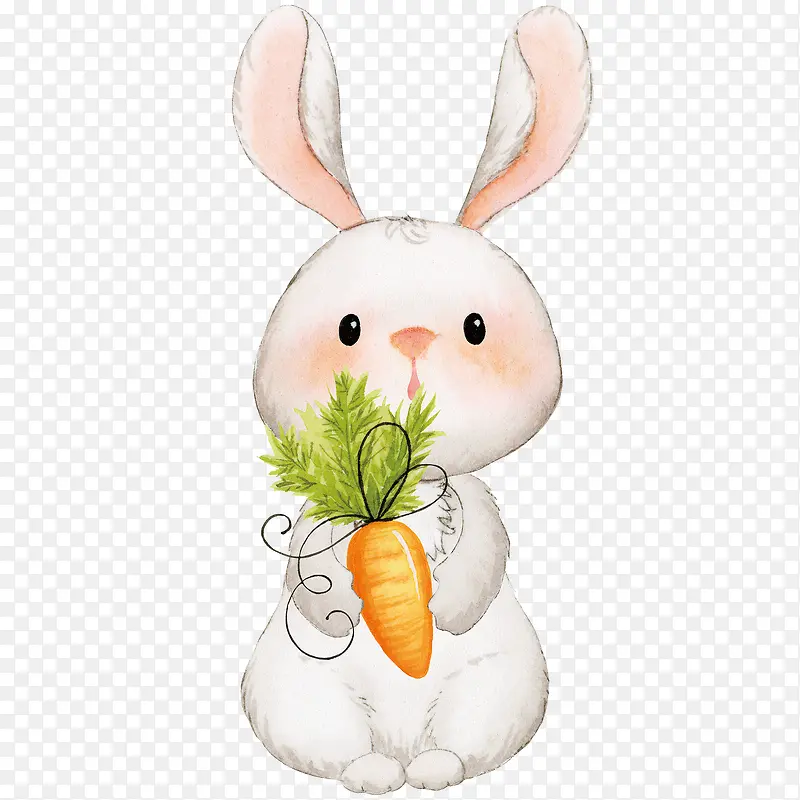 手绘卡通吃萝卜兔子