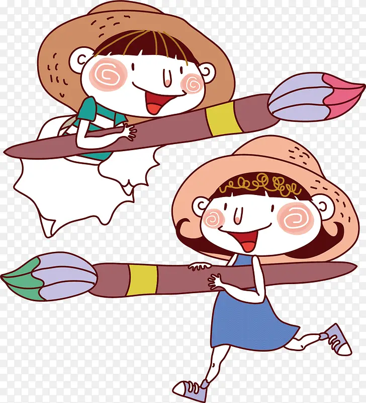 拿颜料笔的小孩卡通手绘装饰