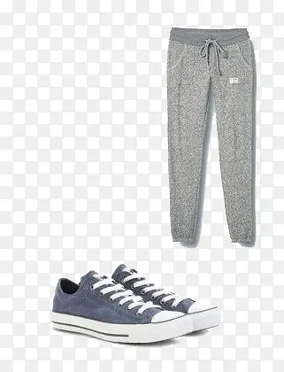灰色运动裤与帆布鞋