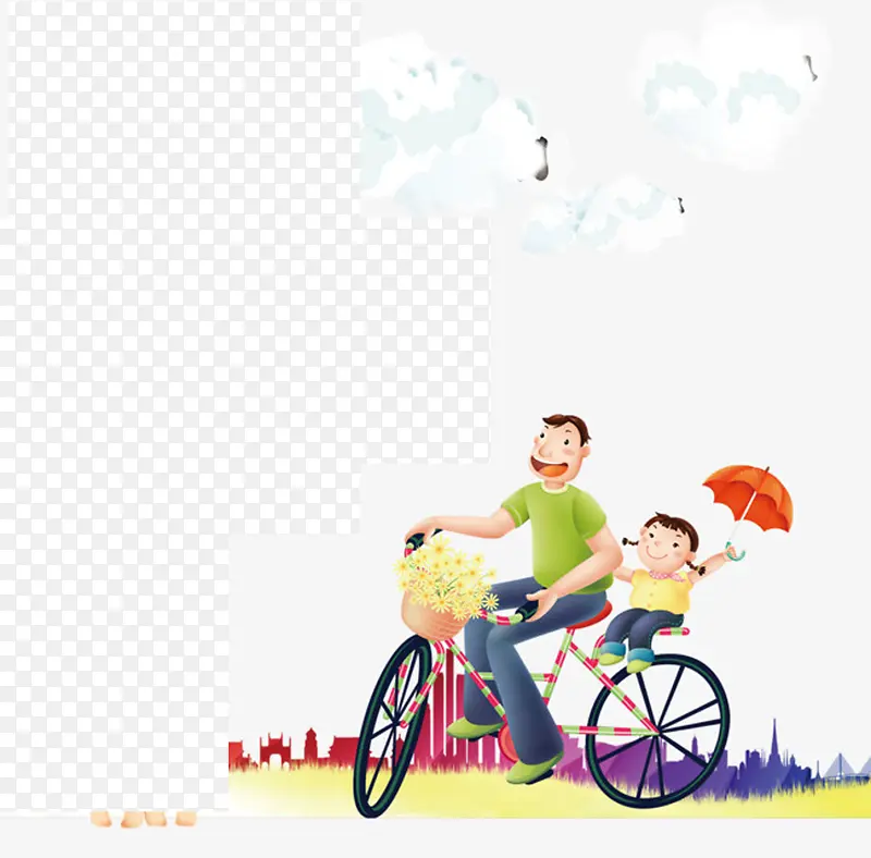 高清摄影卡通两父女骑单车效果图