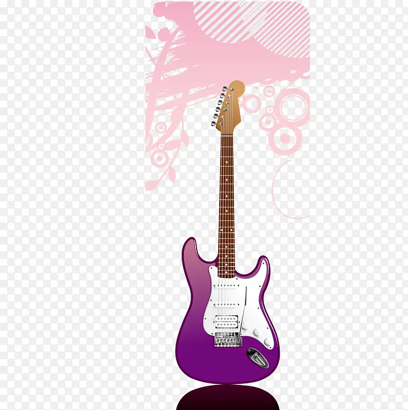 手绘吉他及潮流粉色背景量图