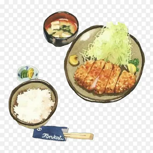 日式米饭套餐手绘画素材图片