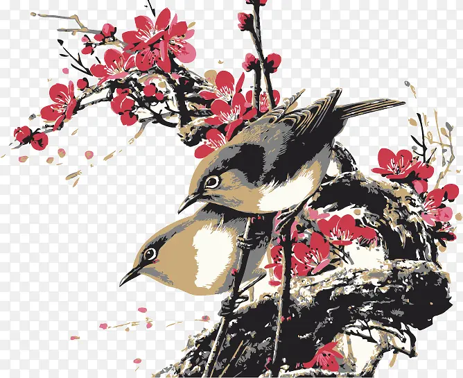 传统花鸟国画矢量图