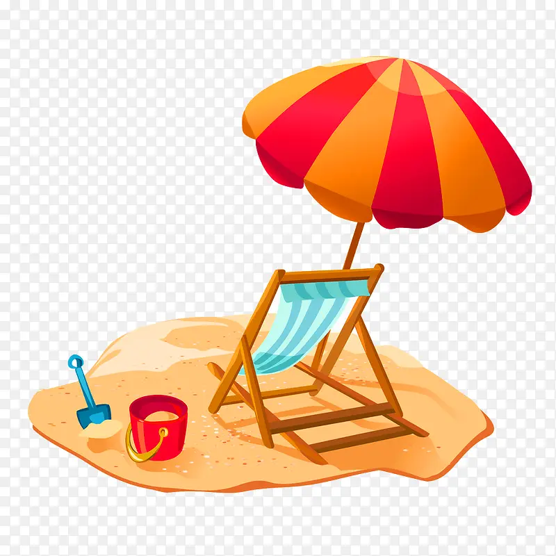 卡通海滩躺椅遮阳伞装饰图案