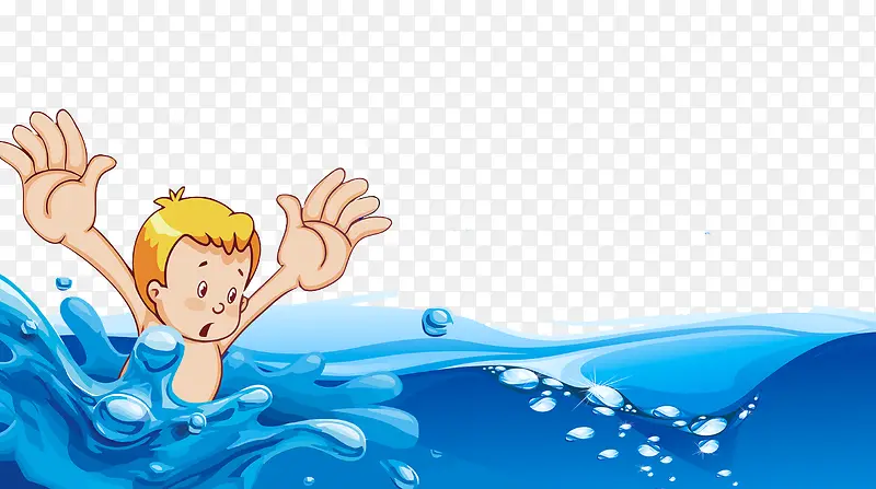 卡通小人海中溺水