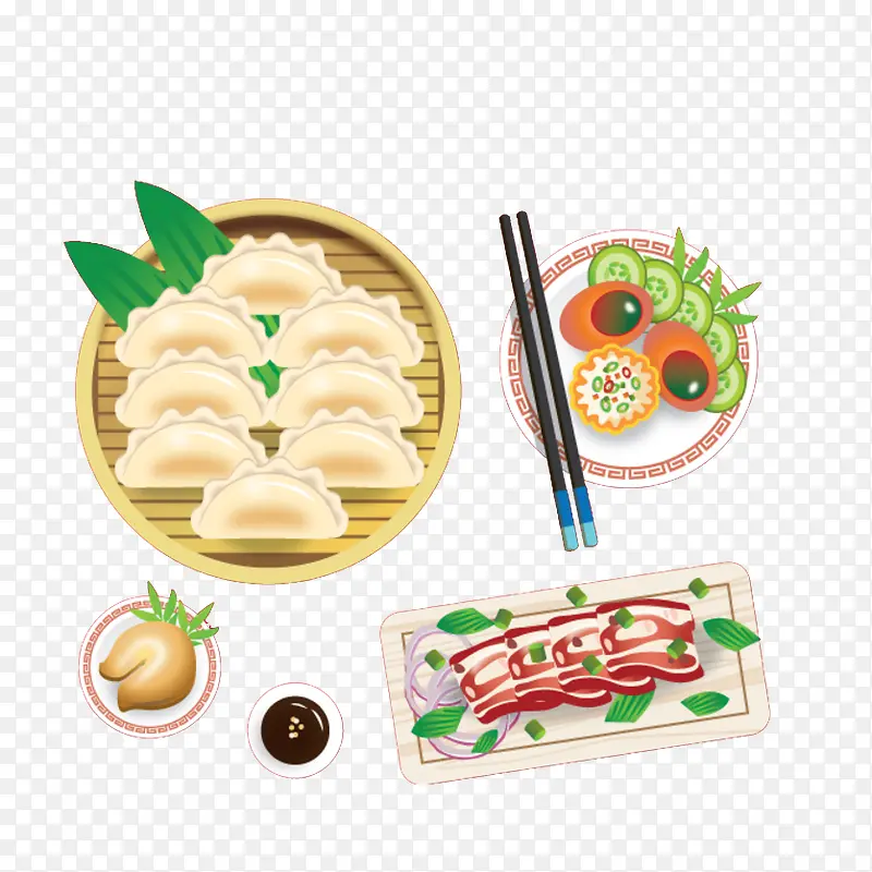 卡通一桌美食免抠图
