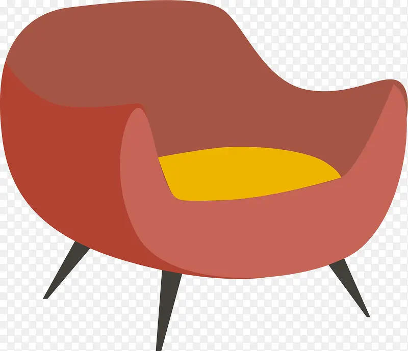 矢量卡通橙红色沙发椅子
