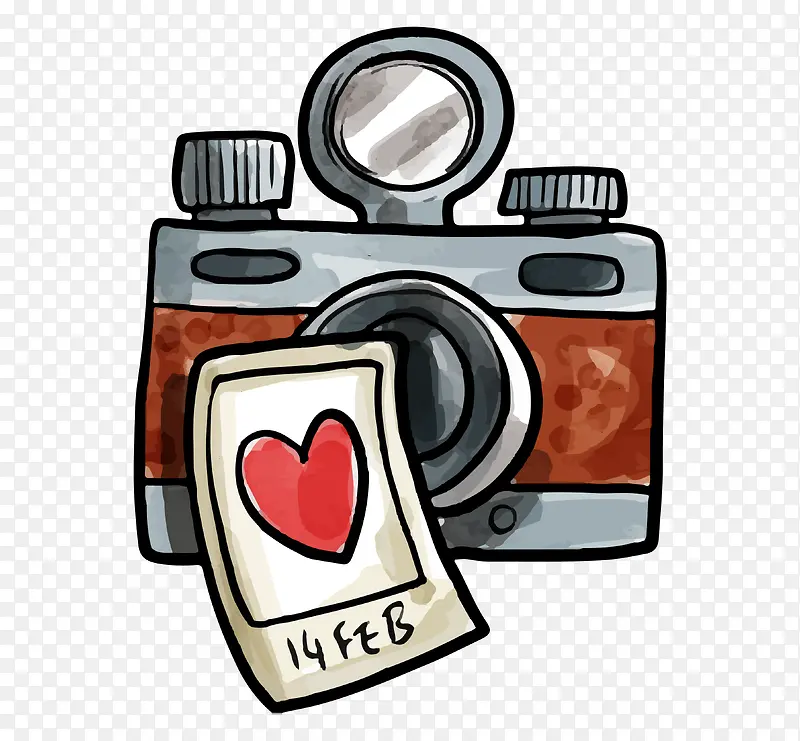 卡通手绘照相机爱心照片