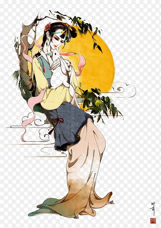 嫦娥与玉兔精美插画