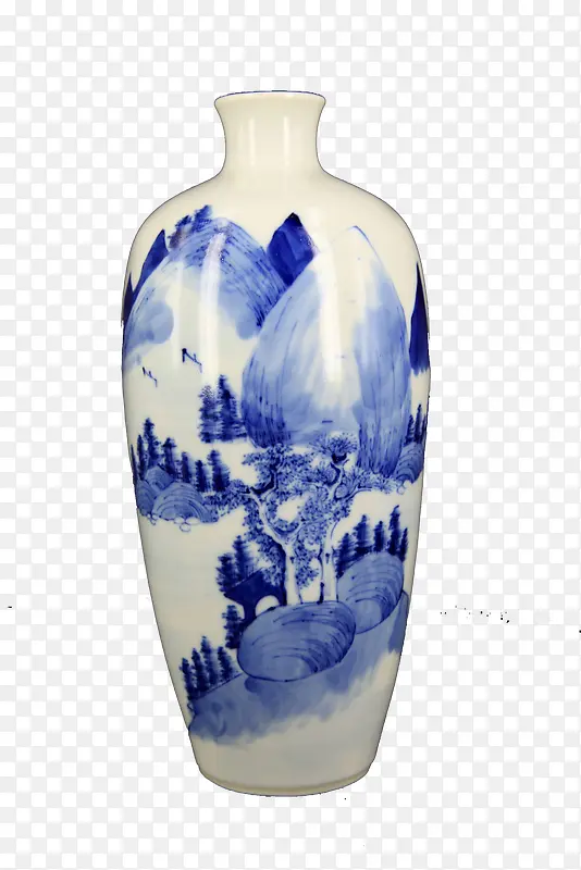 山水图装饰青花瓷瓶