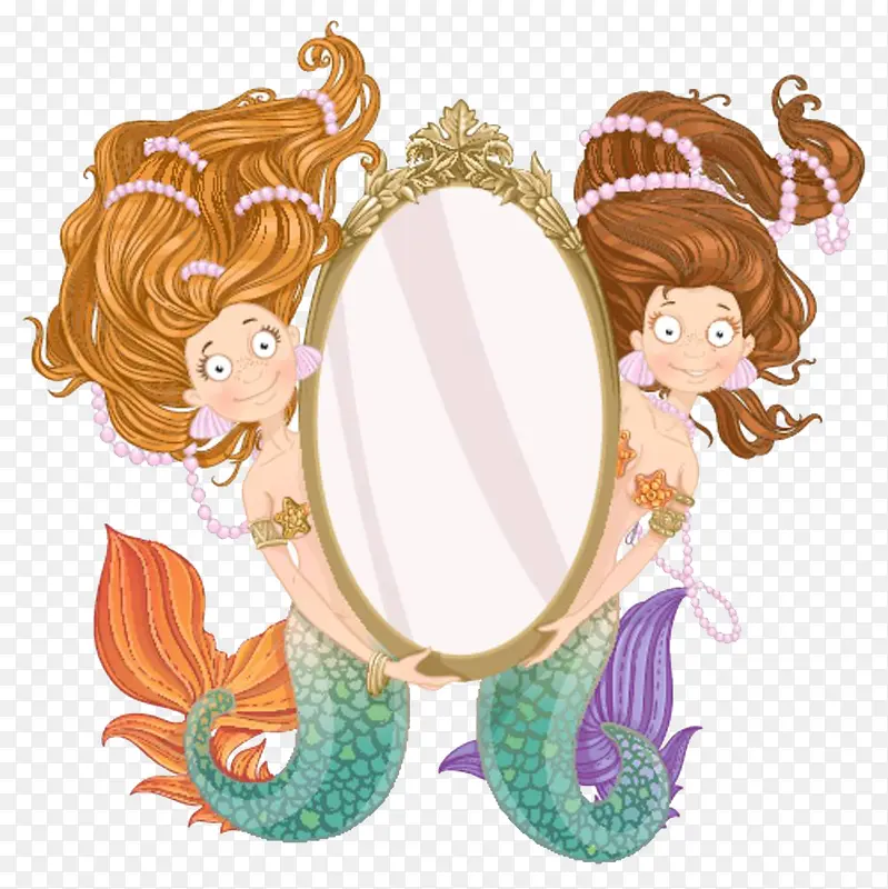 抬着镜子的2个美人鱼