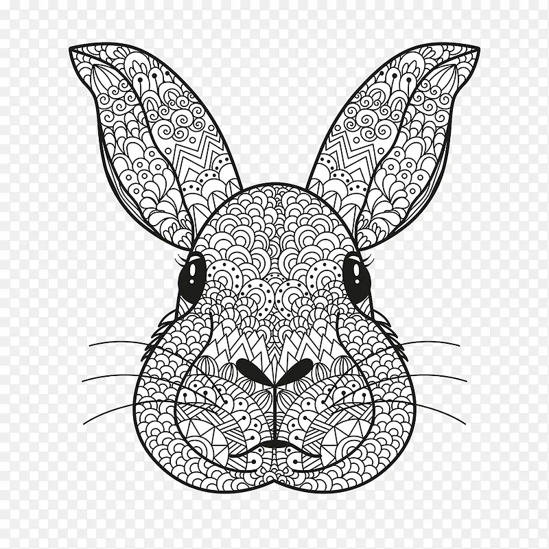 黑色花纹手绘兔子头