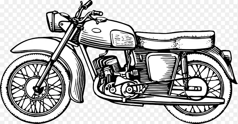 手绘插图机械摩托车线稿