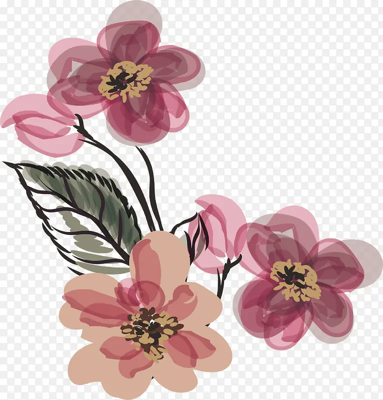 浪漫粉色手绘花朵