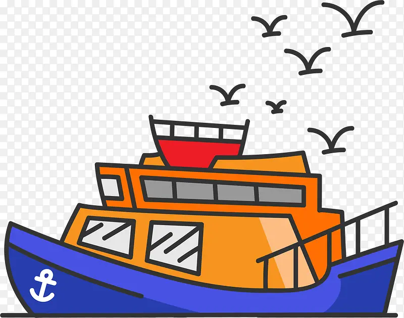 卡通手绘橙色的轮船