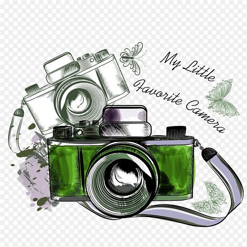 绿色简约照相机装饰图案