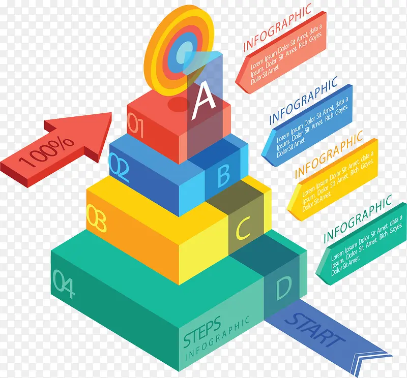 彩色立方体阶梯图表
