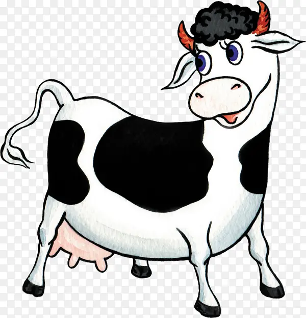 卡通黑发奶牛母牛