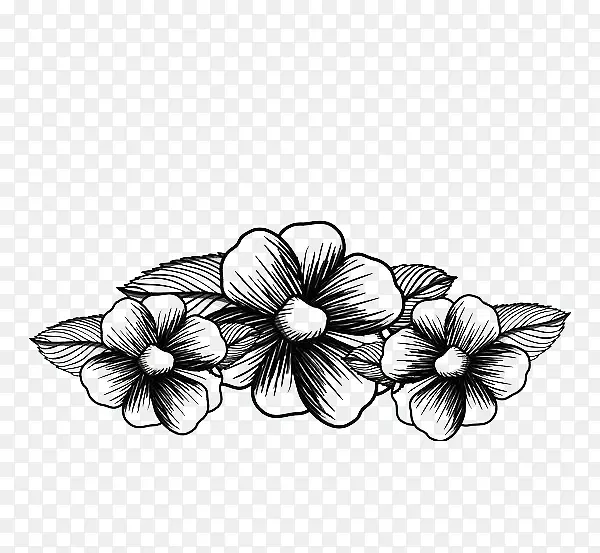 黑色手绘花卉