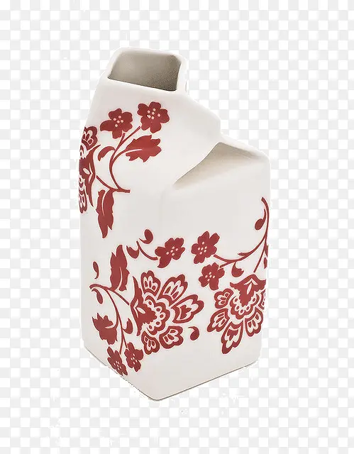 红色花纹陶瓷牛奶盒