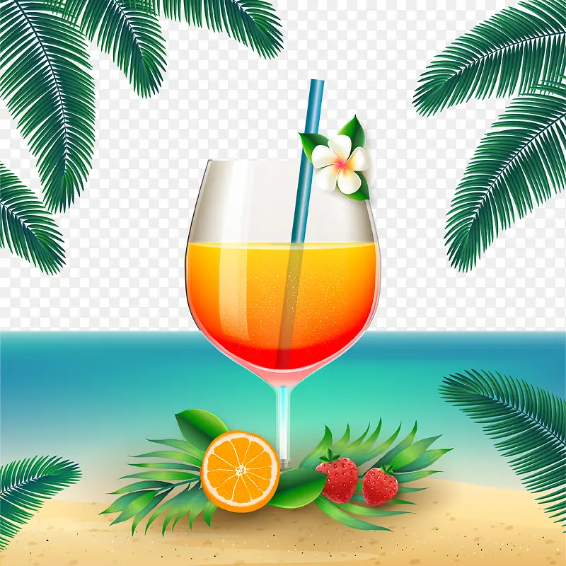 扁平化海洋沙塘美酒矢量