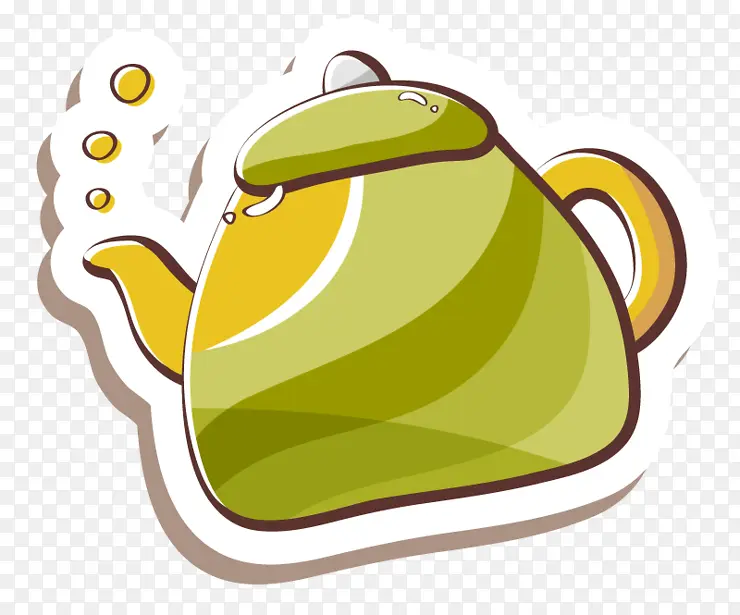 手绘可爱的绿色茶壶